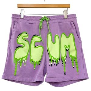 Scummy Bears Drip Logo Graphic Sweat Shorts Purple Green XL